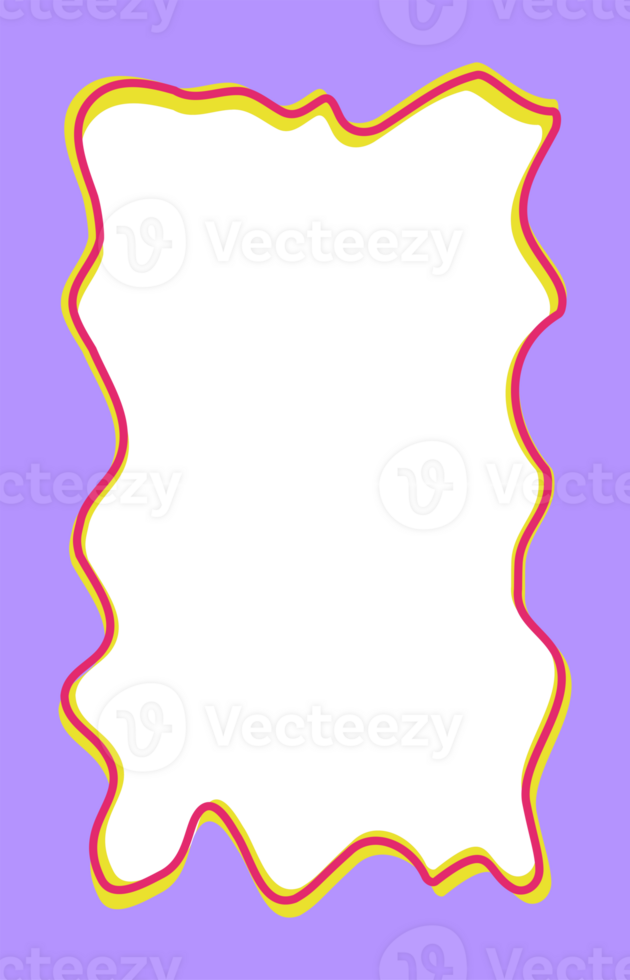 Wavy scallop border. Rectangle fun wavy frame. Cartoon hand drawn shape for text picture and photo. Doodle groovy psychedelic template. Abstract funky decorative y2k squiggle bubble. png