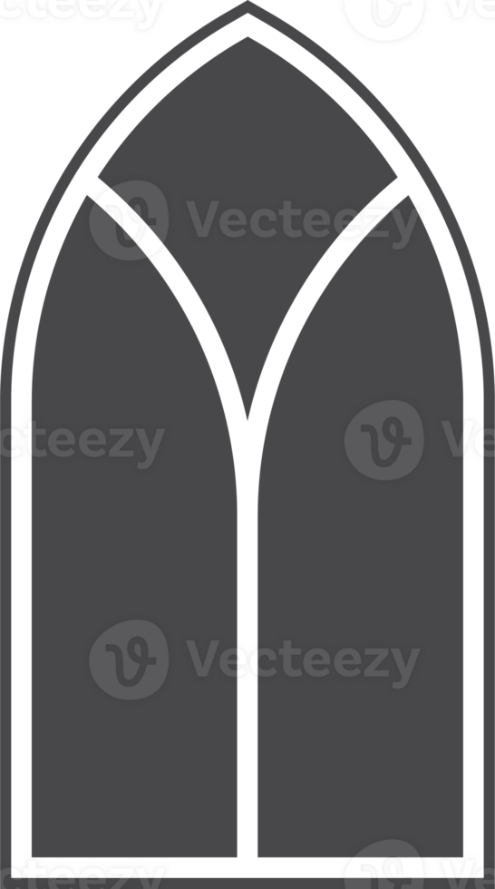 Gothic church window. Cathedral stained glass arch. Frame with pattern. Element of catholic medieval architecture. Old vintage frame silhouette. png