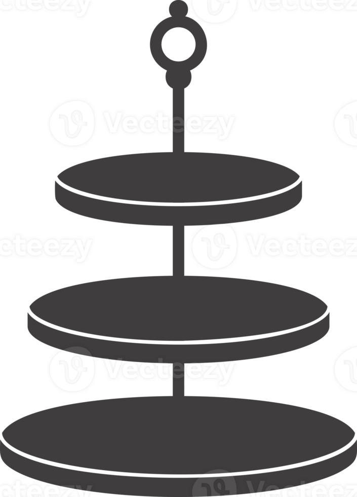Cake stand silhouette. Tray platter icon for desert serving. Flat illustration. Simple black displays for food and pastry. Birthday and wedding decor png