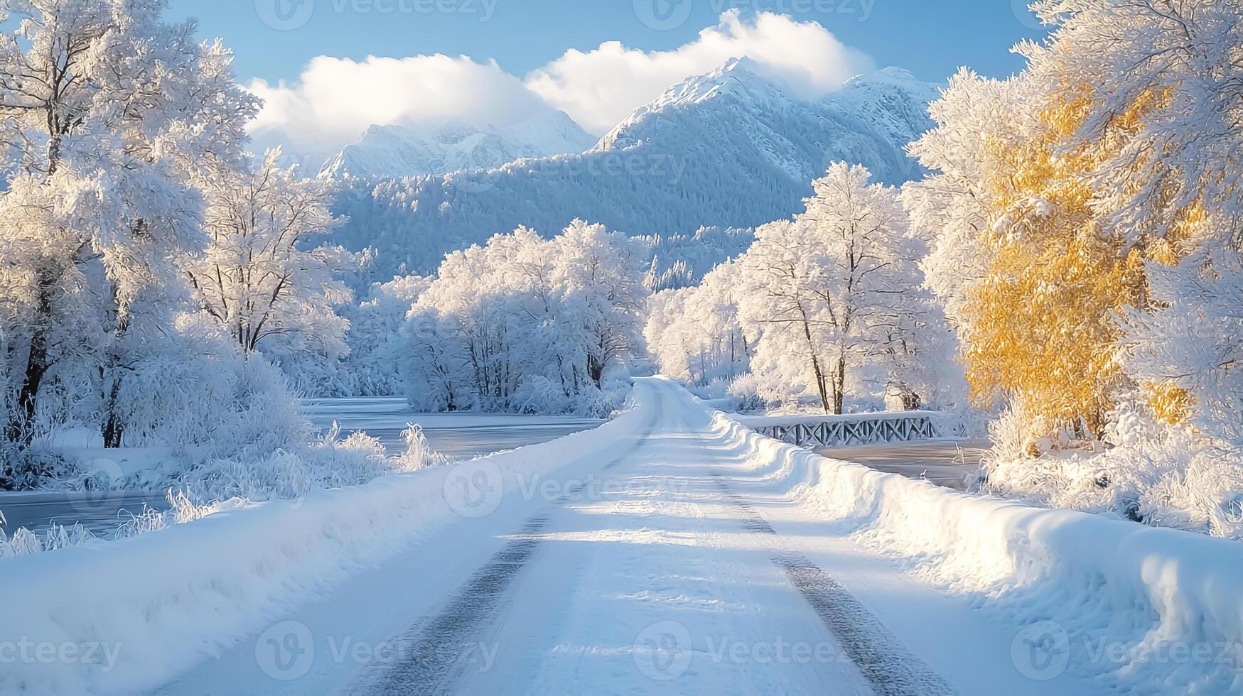 Winter landscape with snow in a scene with beautiful feeling photo