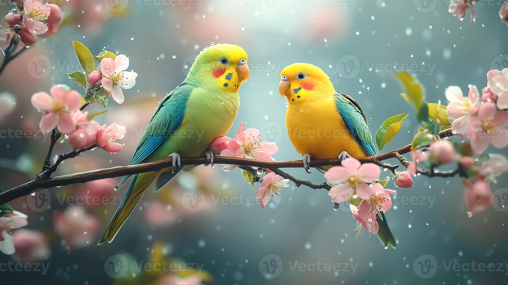 Pair of colorful parakeets photo