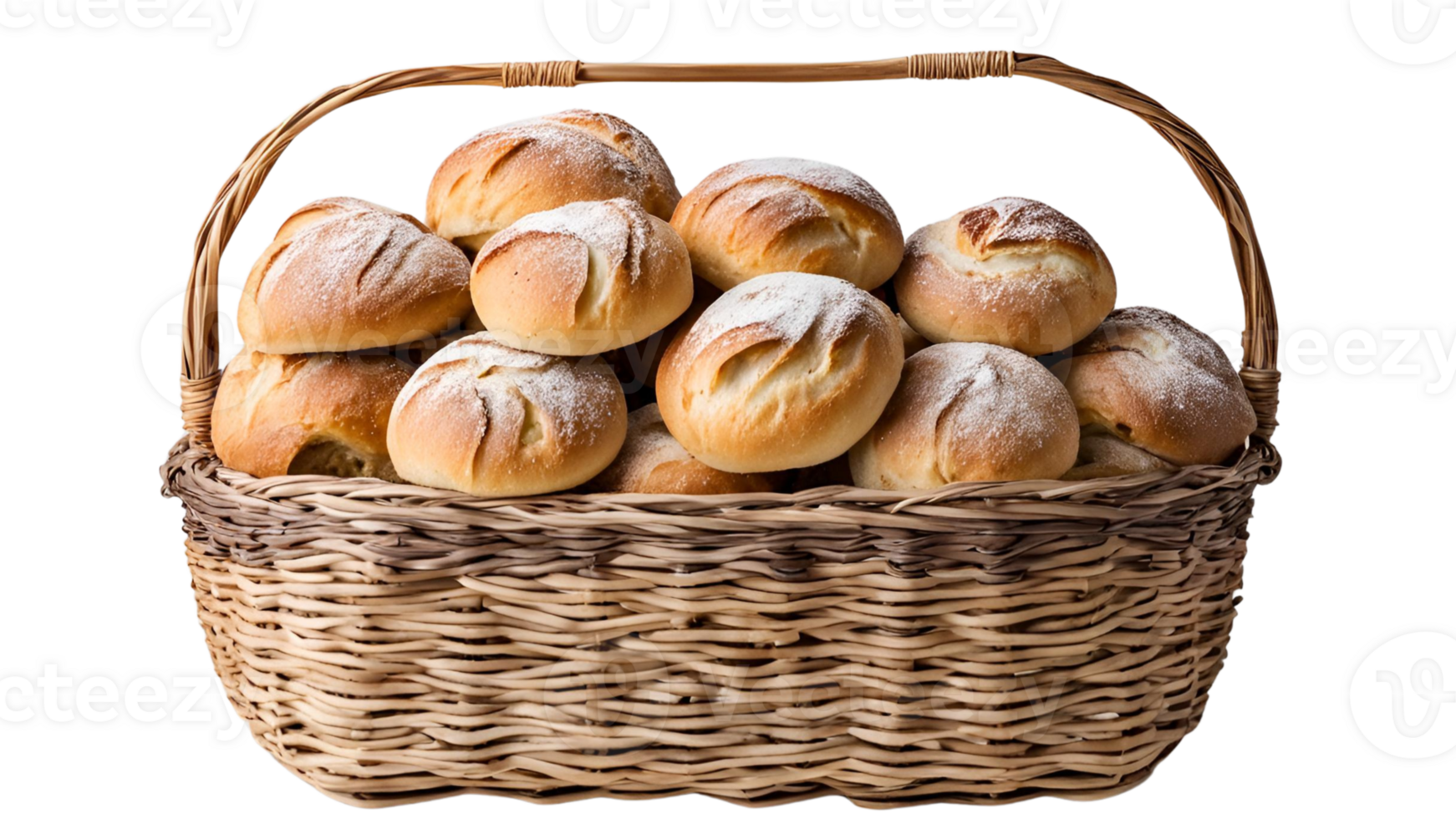 Freshly Baked Bread Rolls in Rustic Wicker Basket Golden Brown Crust Sweet Pastry png