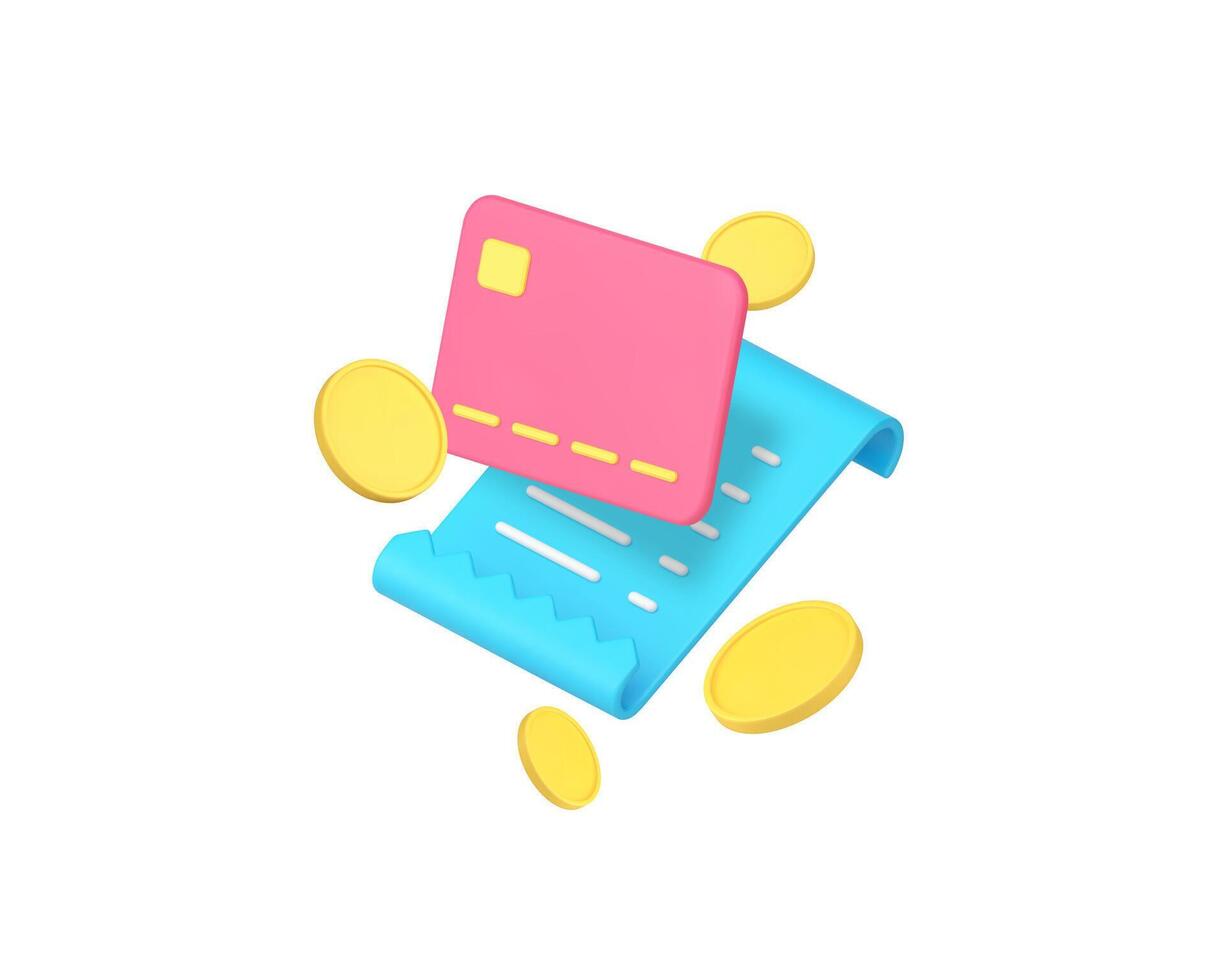 Shopping credit debit card payment invoice approved bill 3d icon realistic illustration vector