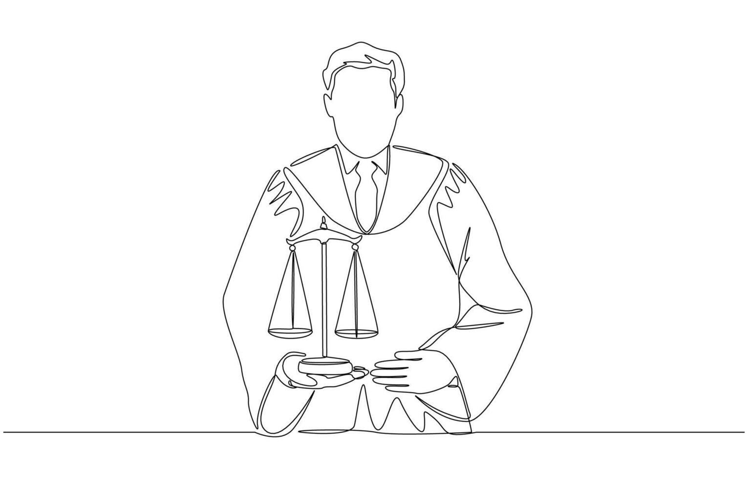 Continuous one line drawing of judge holding balance scale in his hand, law and justice concept, single line art vector