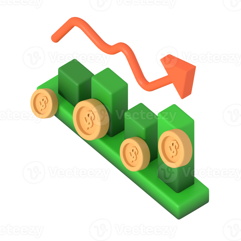 Finance growth on graph bar isometric style png
