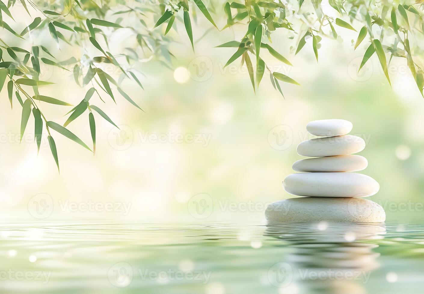 Beautiful green nature background for spa accented by solar lighting photo