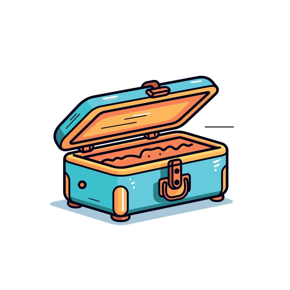 Vintage blue suitcase with open lid and accessories inside vector