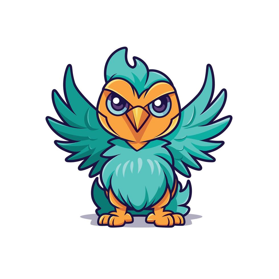 Colorful cartoon bird with large wings and vibrant feathers vector