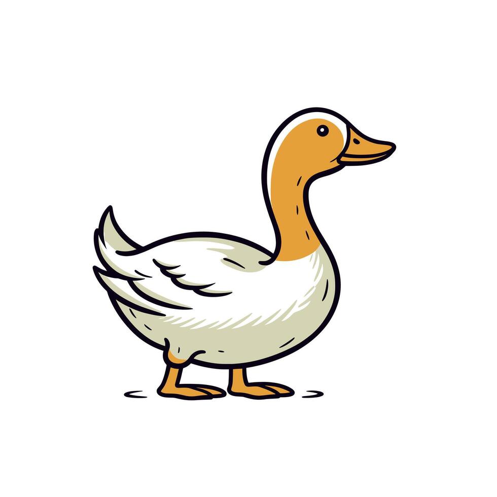 Duck standing on land in a playful cartoon style vector
