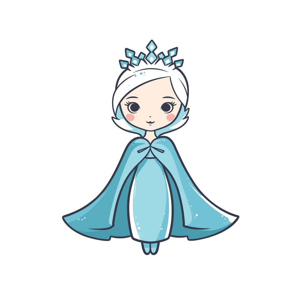 Cute ice princess character in blue attire with crown vector