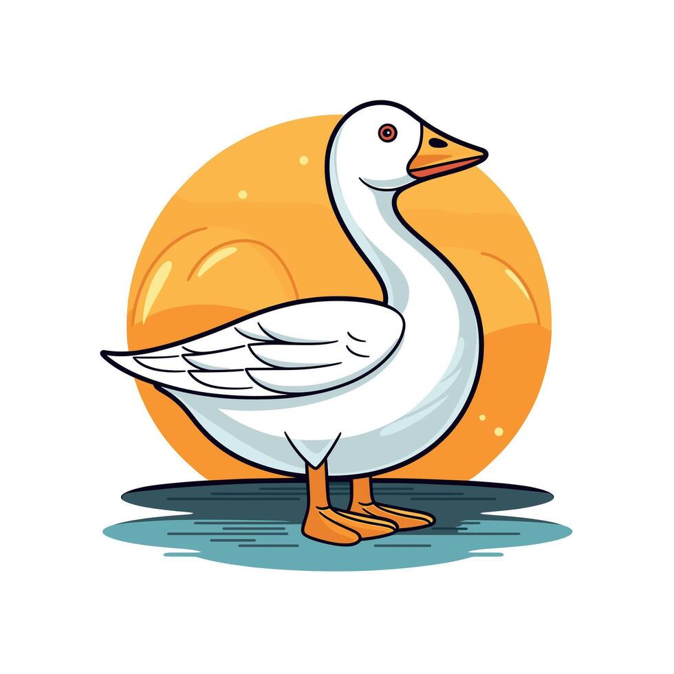 White duck standing by water at sunset vector