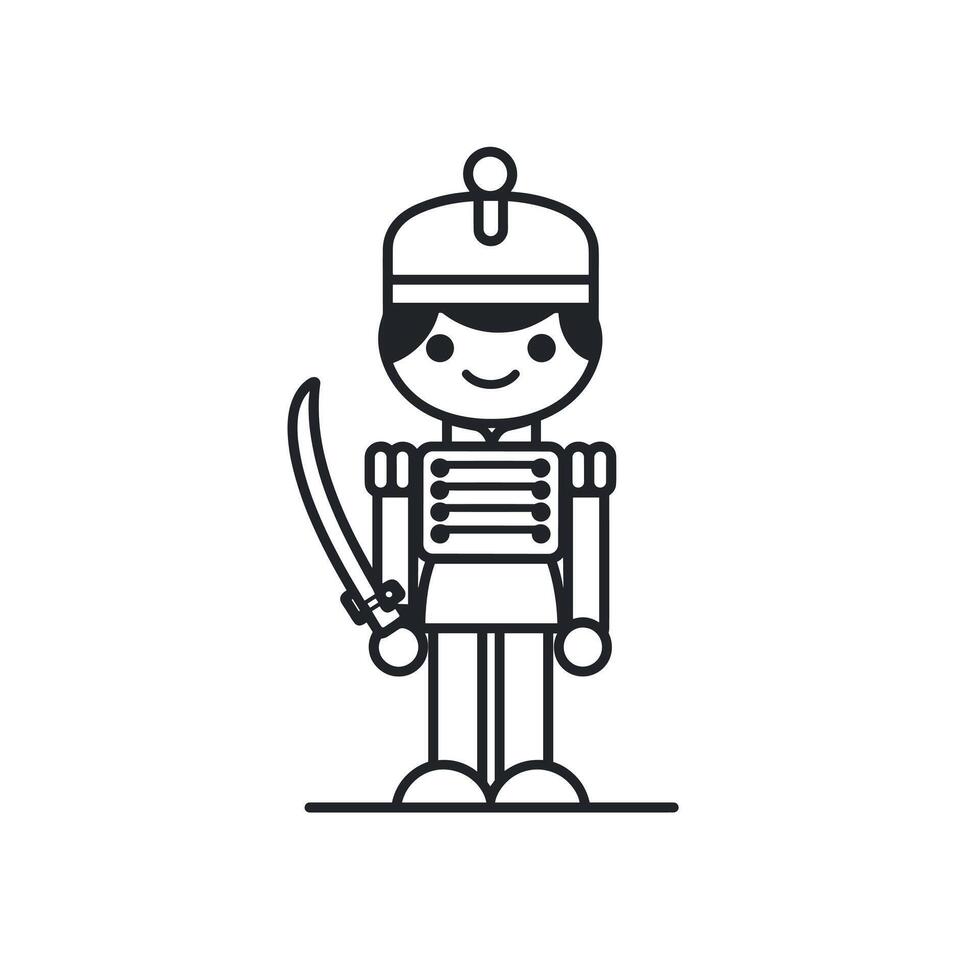 Wooden soldier toy figure holding a sword and smiling vector