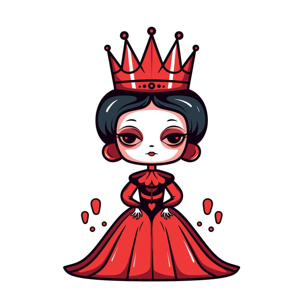 Cute cartoon queen with a red dress and crown vector