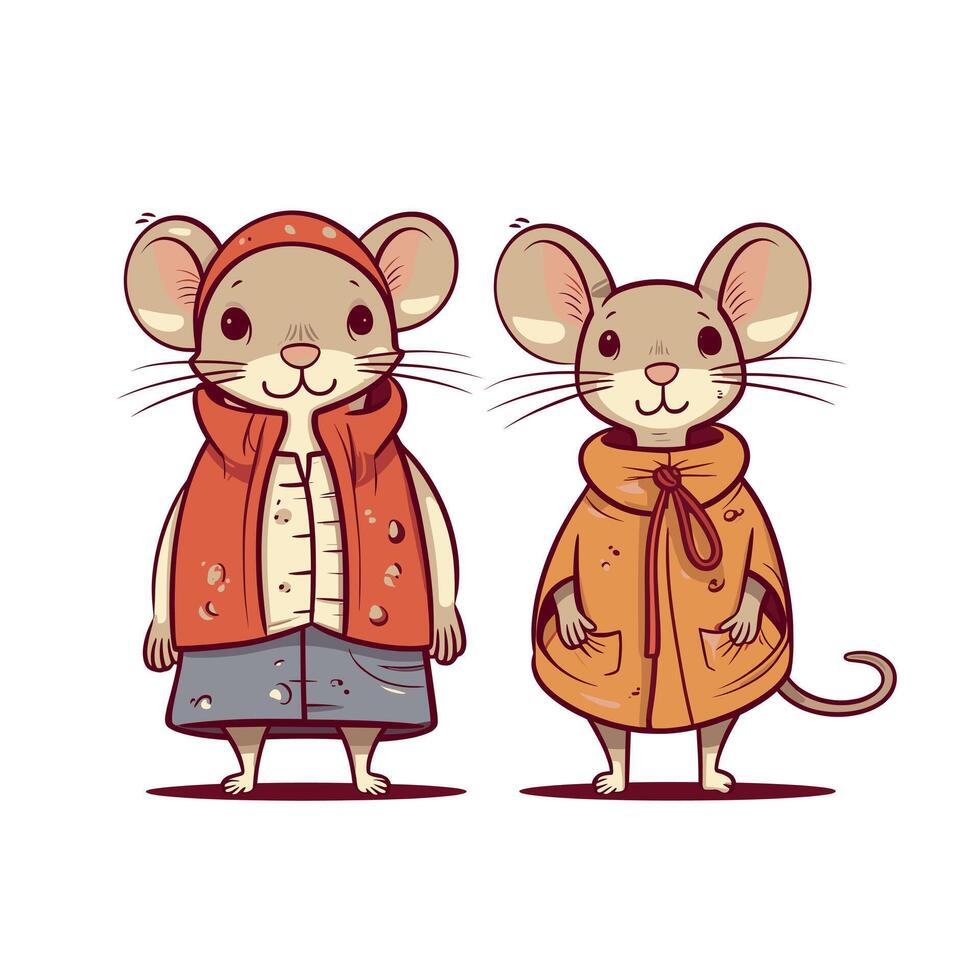 Cute cartoon mice dressed in colorful jackets vector