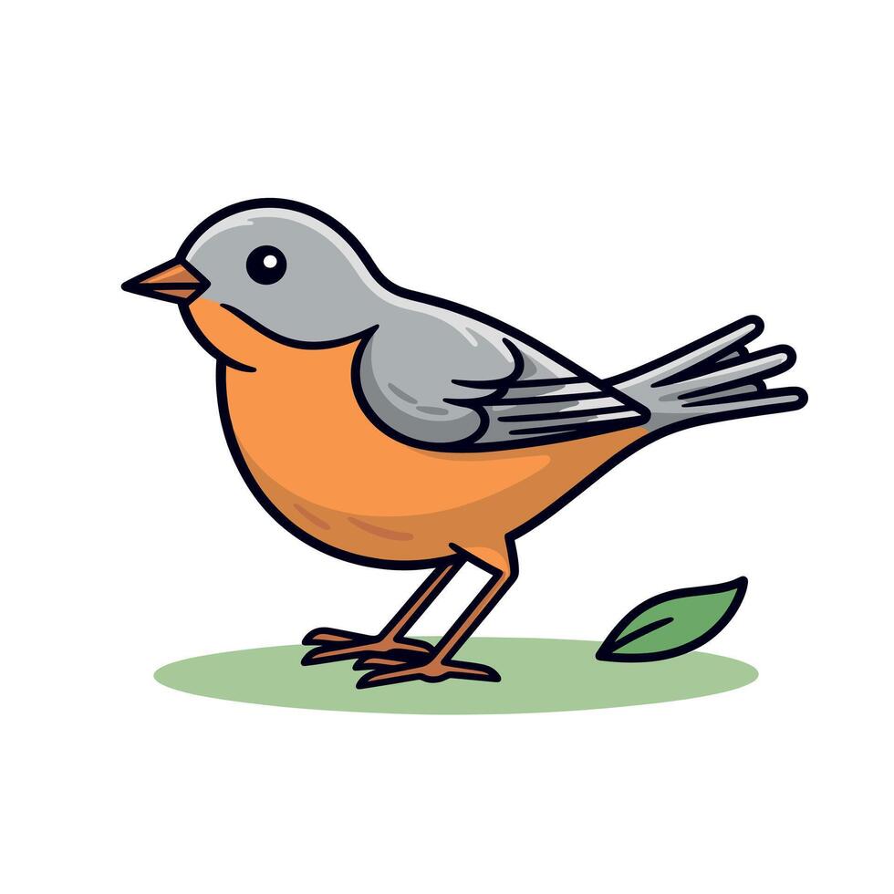 Colorful bird standing on green grass with a leaf vector