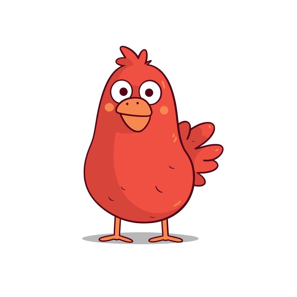 Bright red cartoon bird with cheerful expression stands vector