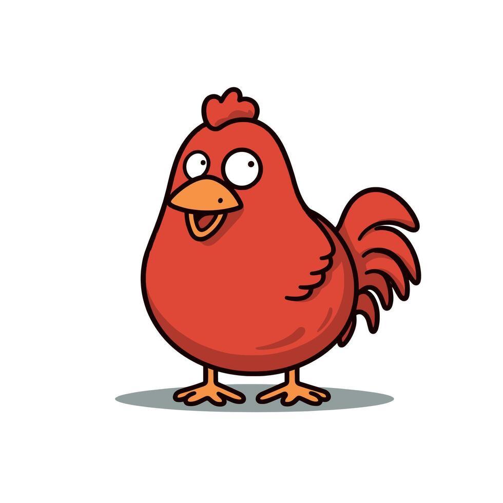 Red cartoon chicken standing and smiling happily vector
