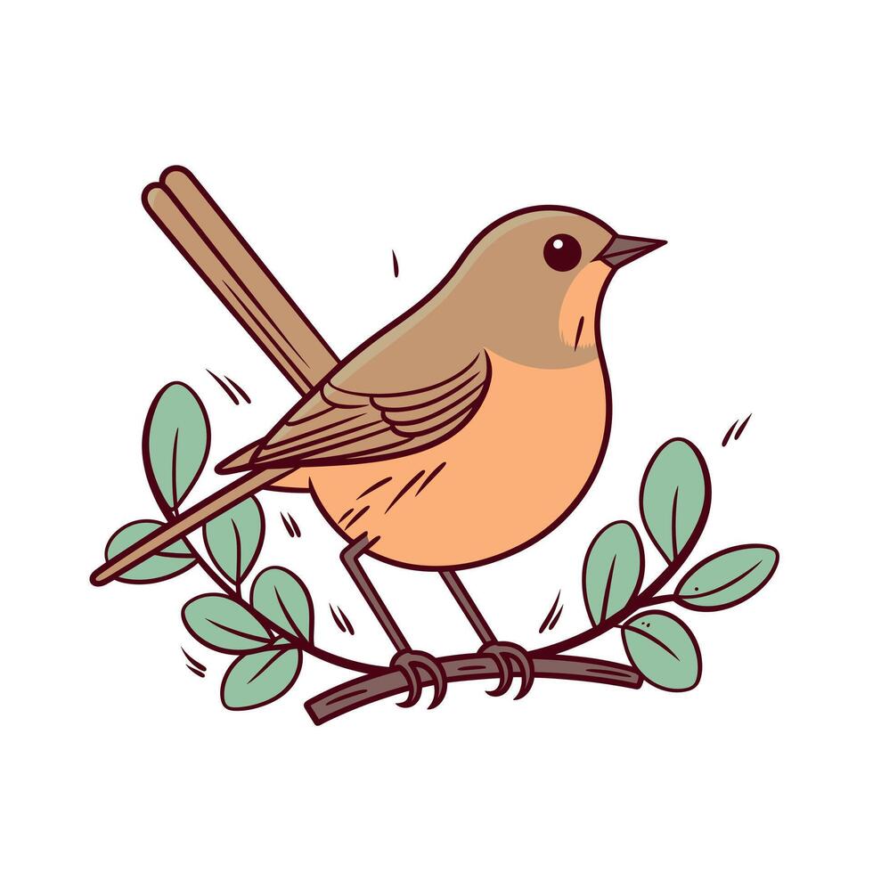 Colorful bird perched on a green branch with leaves vector