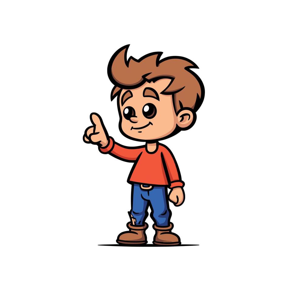 Young boy pointing with enthusiasm in casual attire vector