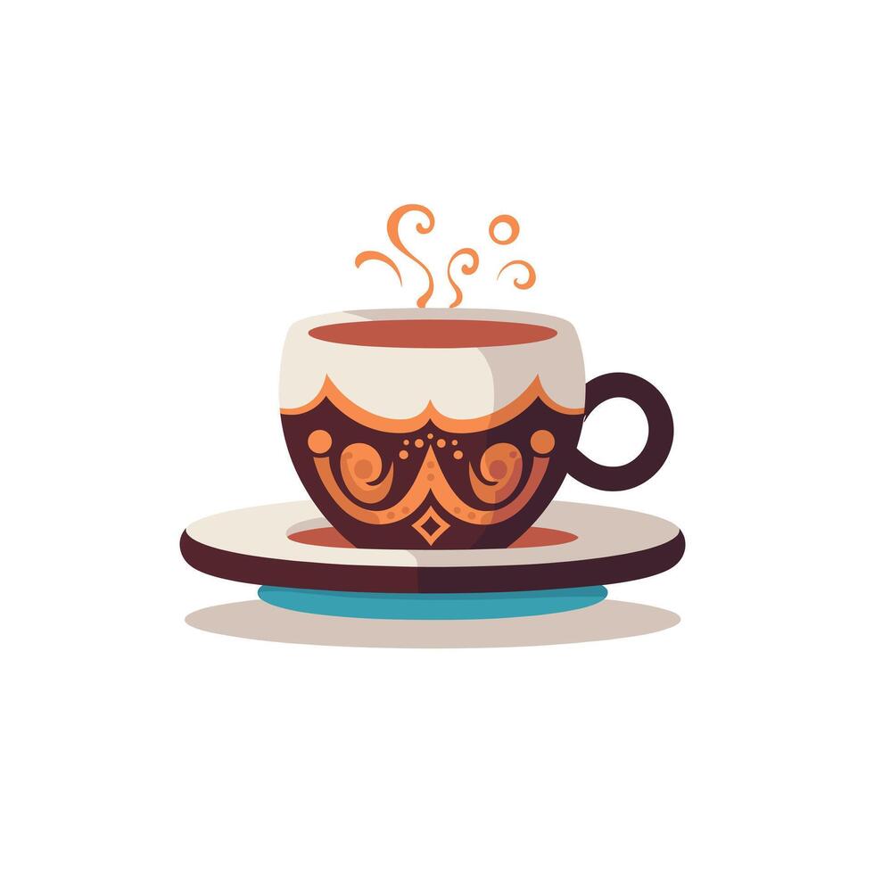 Elegant cup of coffee with steam on a plate vector
