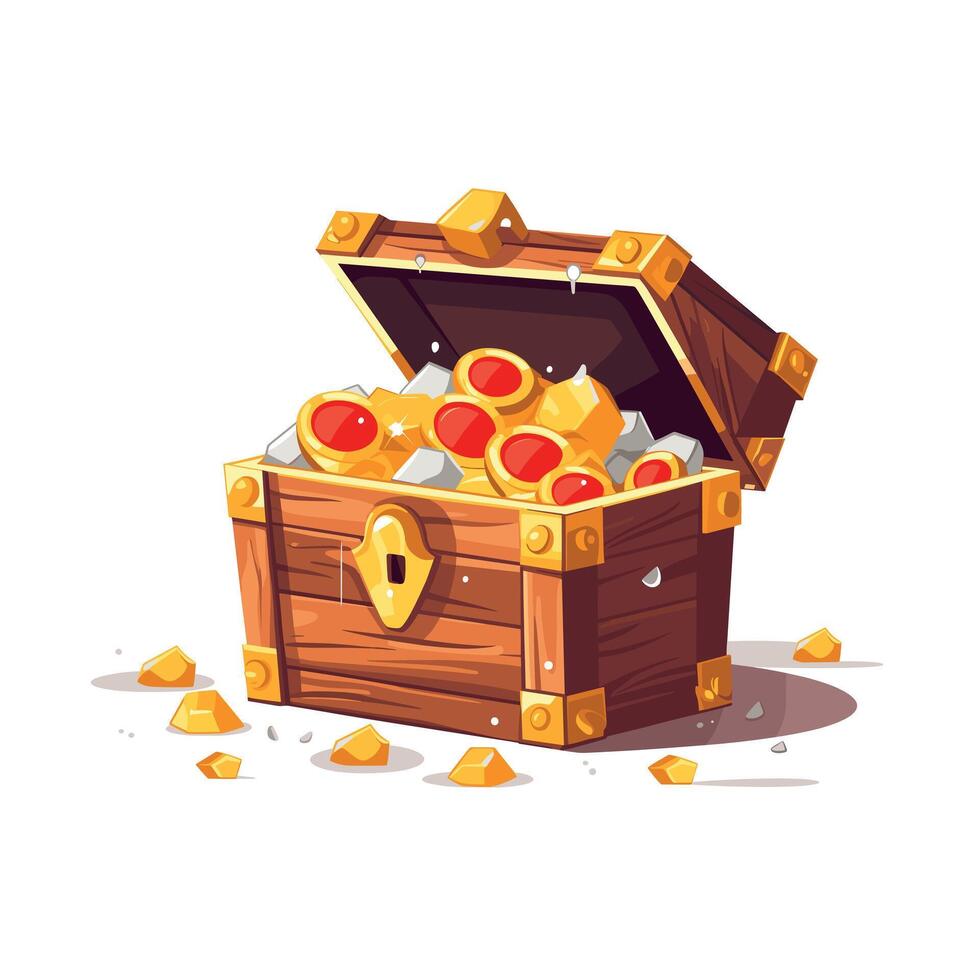Treasure chest overflowing with gold and gems vector