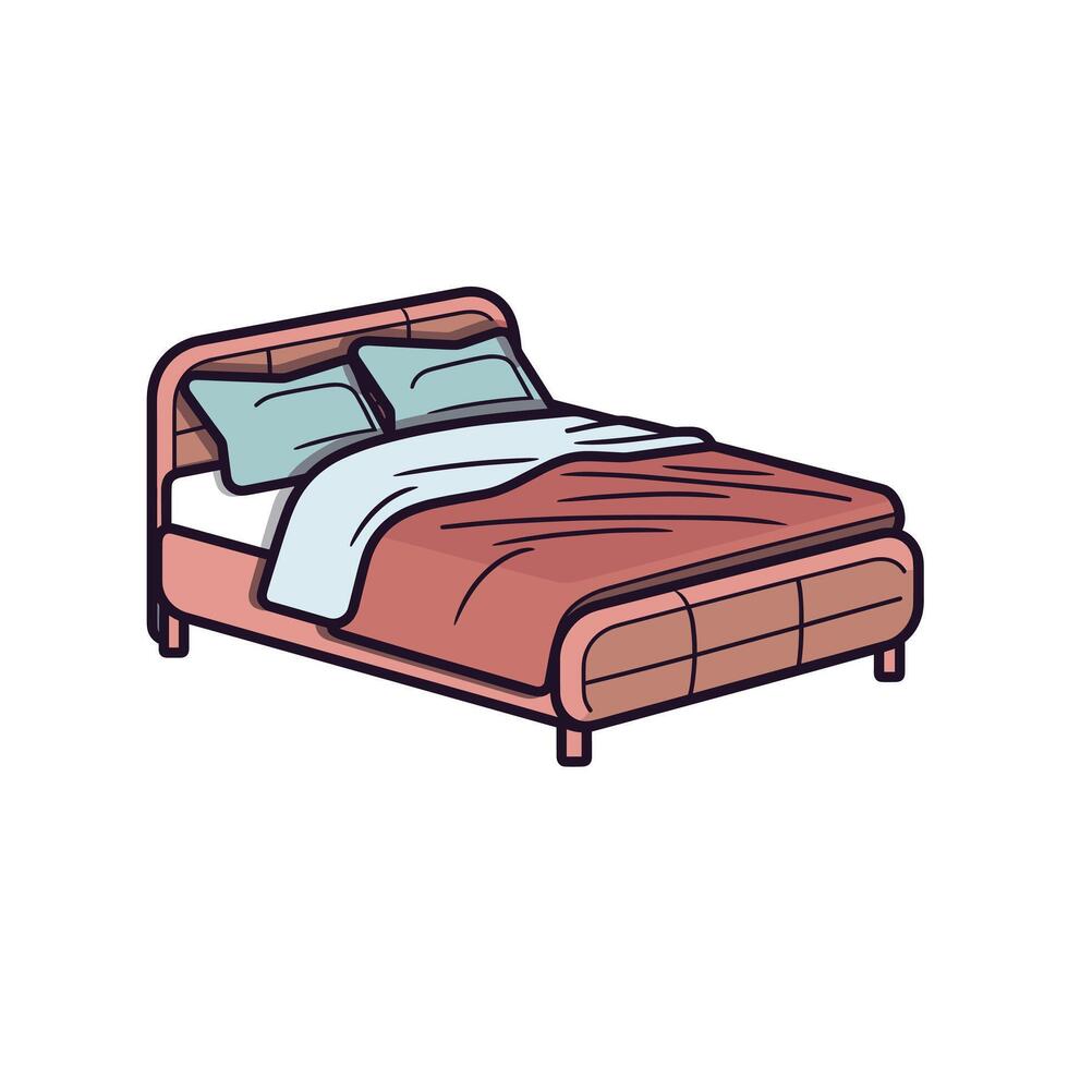 Cozy double bed with soft pillows vector