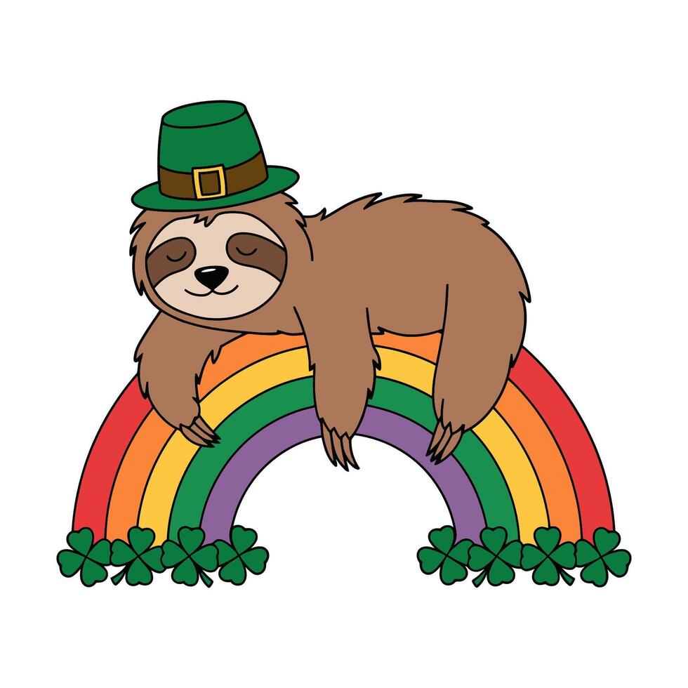 St. Patrick's Day Sloth Resting on Rainbow Illustration vector