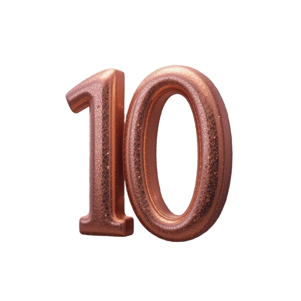 Rose Gold Number Ten 3D Render High Resolution Sparkling Texture Design png