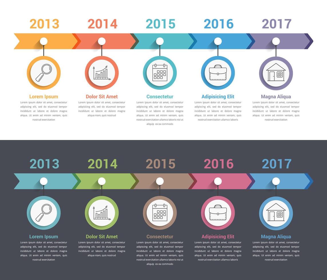 Two timeline infographics templates vector