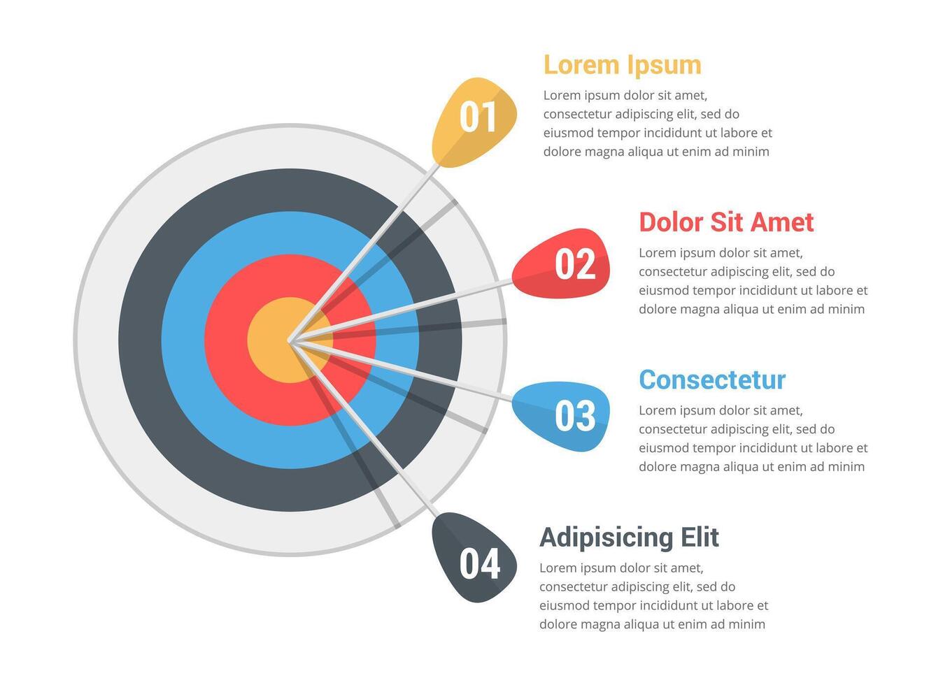 Target with four arrows with numbers and text, infographic template, vectpr eps10 illustration vector