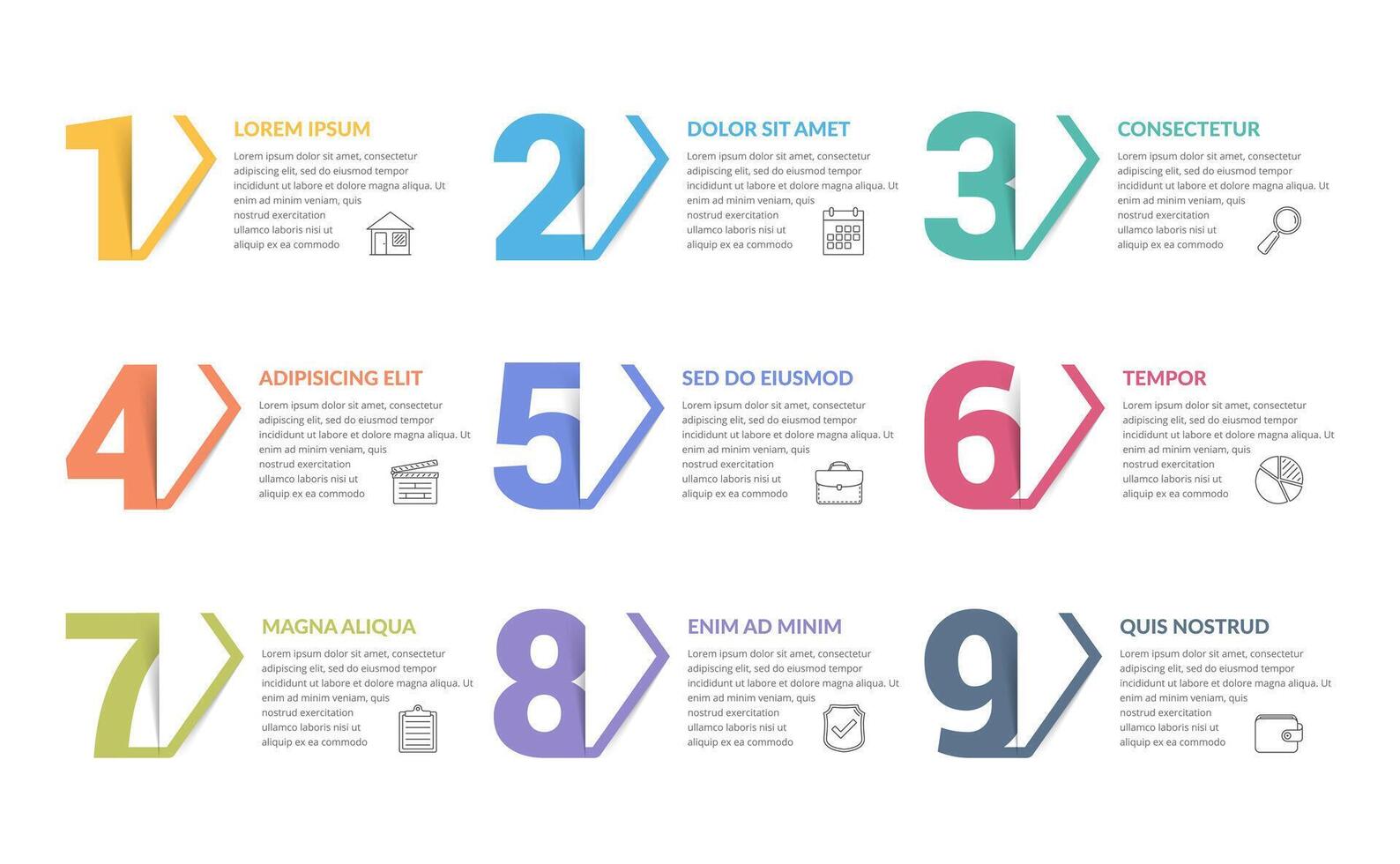 Set of nine numbers with place for your text, can be used as steps, options, process design, workflow vector