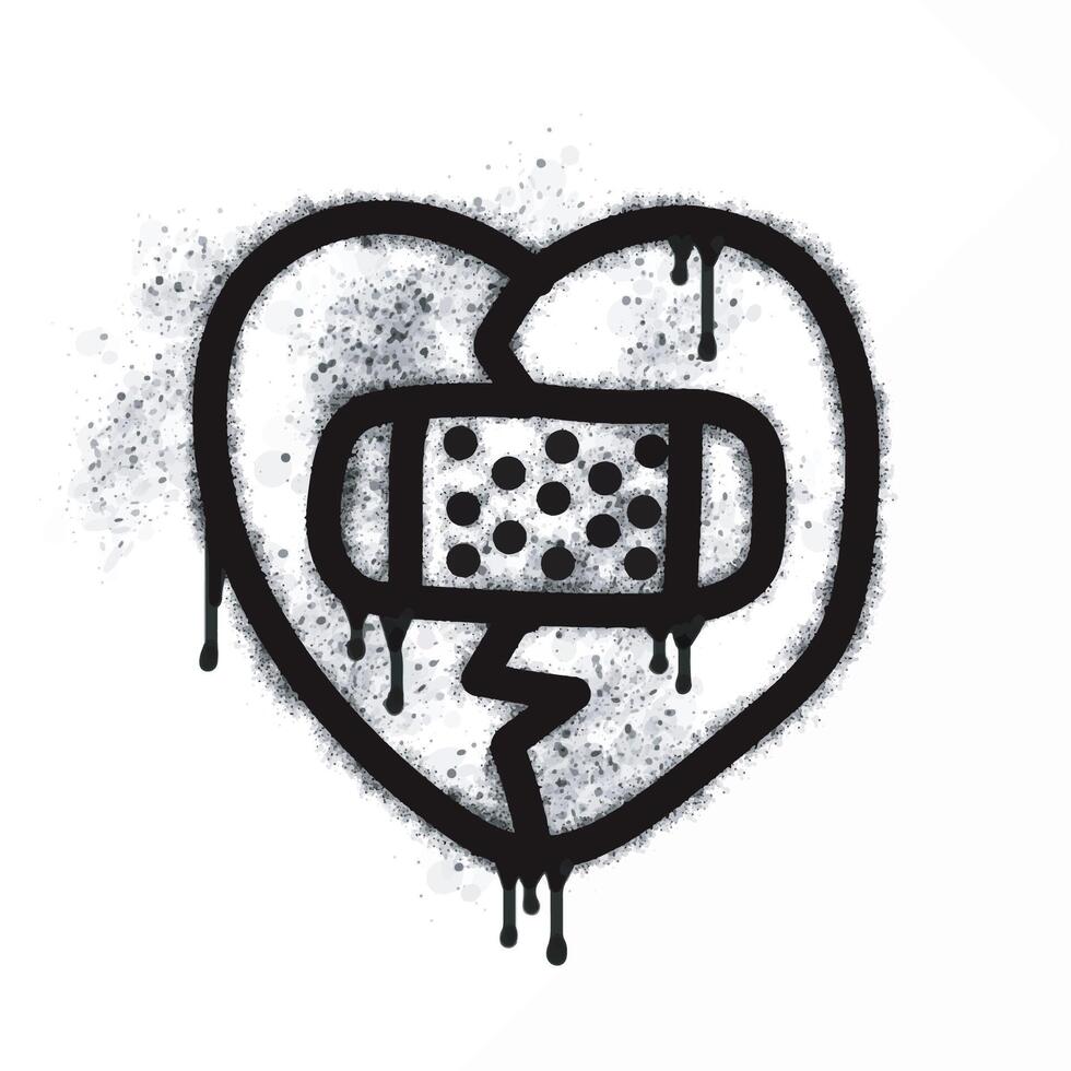love icon is treated graffiti spray painted in black on white. vector