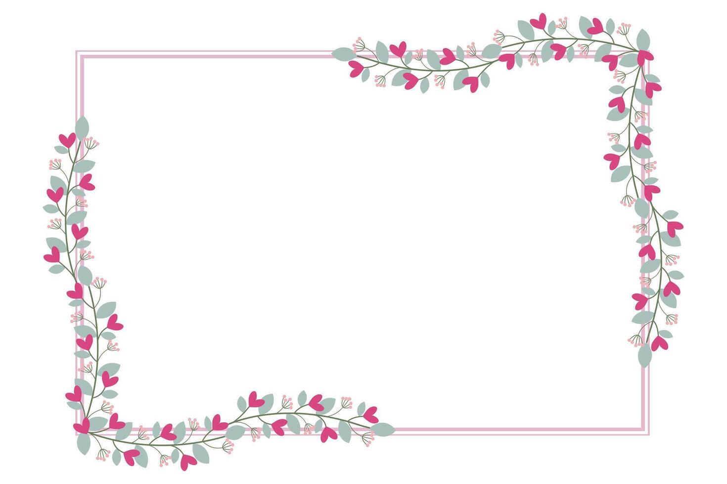 Rectangular Borders Frame With Love Pink Fuchsia Flowers vector