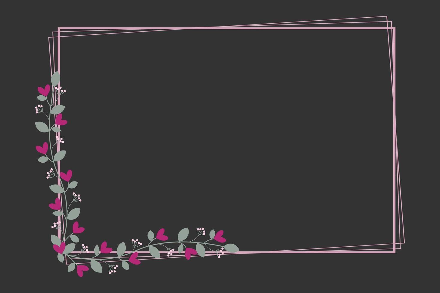Rectangular Borders Frame With Love Pink Flowers vector