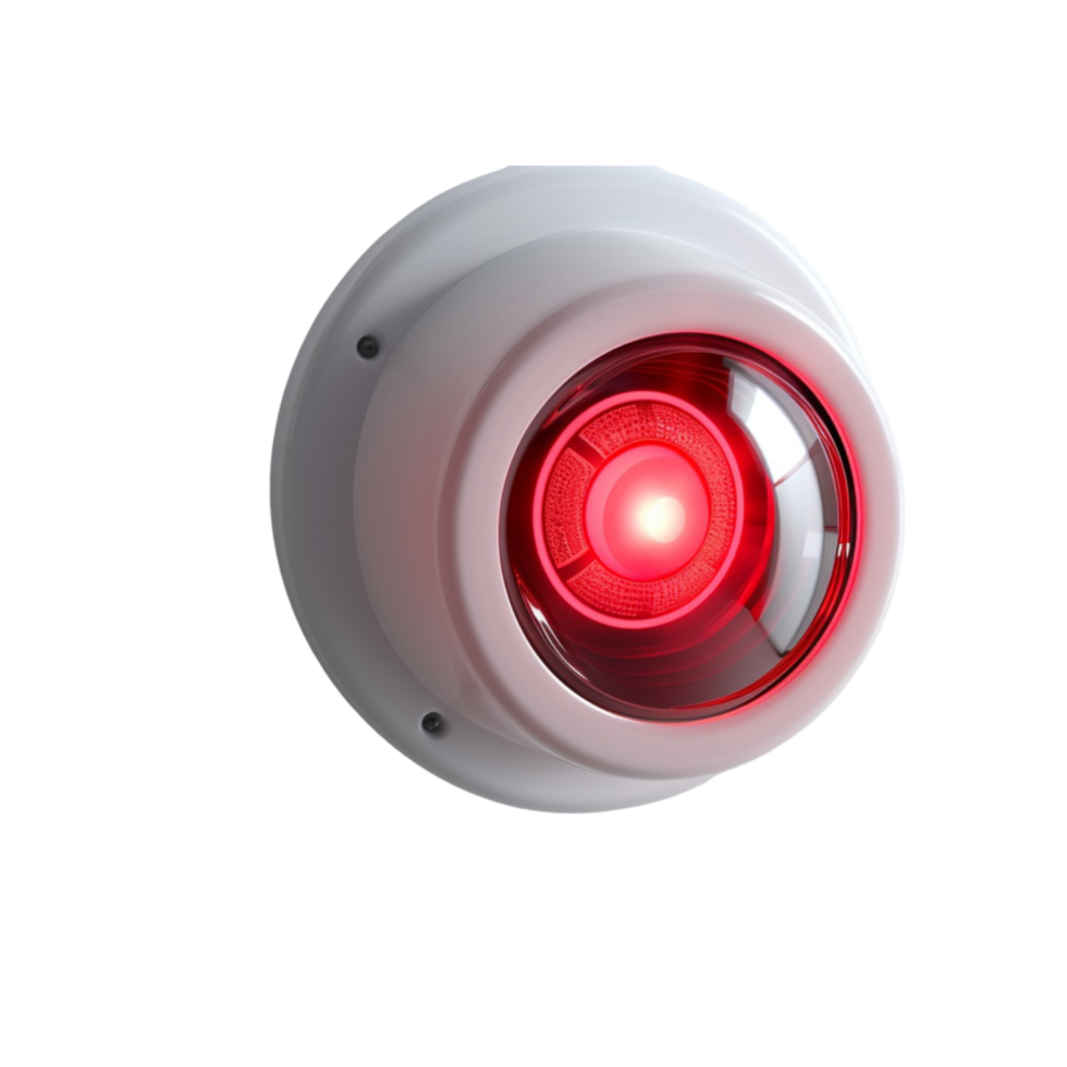 A red glowing round security camera against a transparent background png
