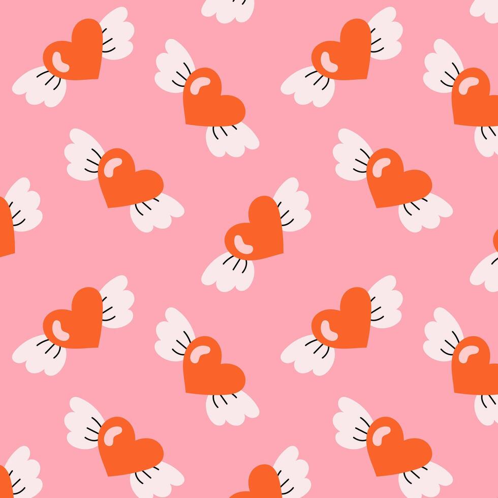 Girly seamless pattern with heart with wings. Illustration for notebook, textile, wallpaper, tshirt fir Valentines day vector