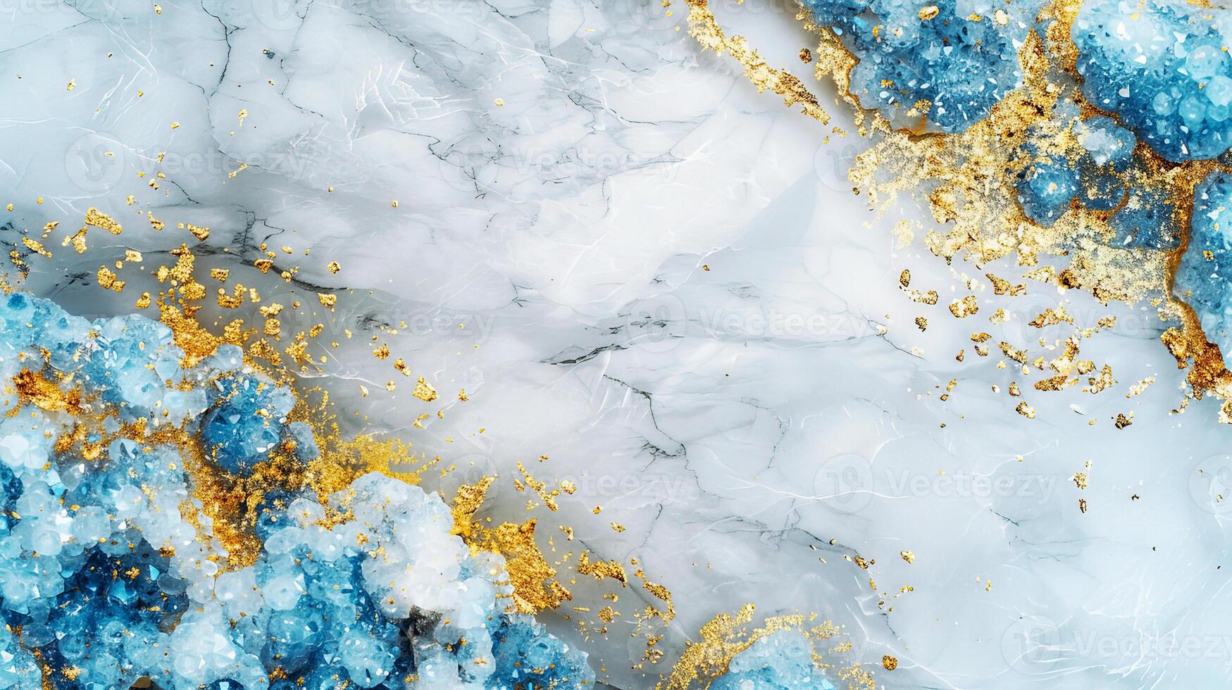 Abstract marble texture with blue and gold accents, ideal for backgrounds, designs, and artistic projects. photo