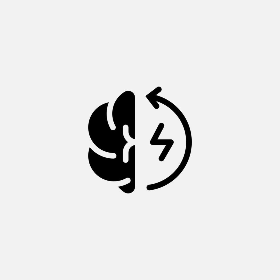 Eco brain and recycle energy icon semi solid, free energy, ecology, renewable and green energy concept. Glyph icon. vector