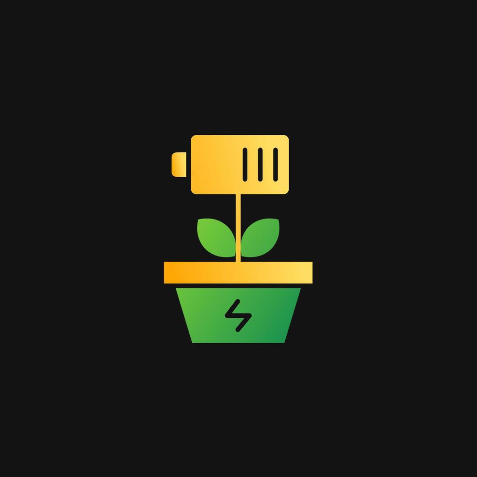 Battery and plant in a pot icon solid gradient, free energy, ecology, renewable and green energy concept. Gradient Solid icon. vector