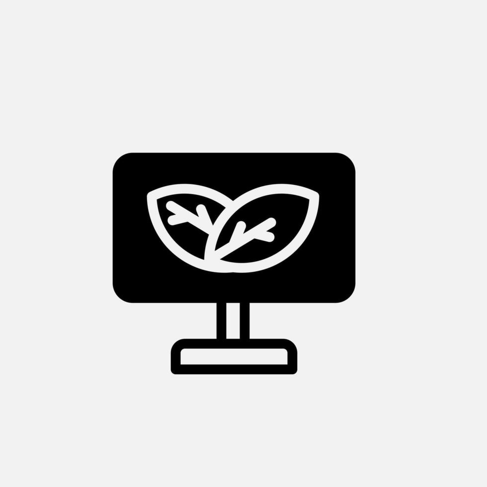Computer from recycle materials and leaf icon semi solid, free energy, ecology, renewable and green energy concept. Glyph icon. vector