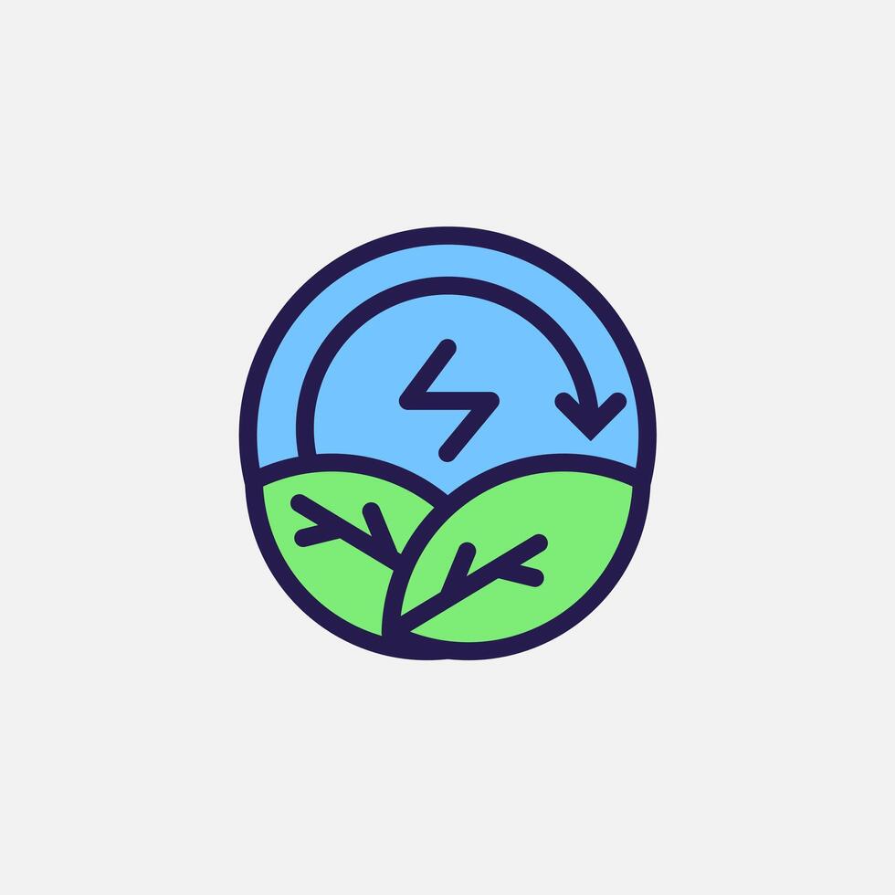 Eco energy with leaf and looping arrow icon flat, free energy, ecology, renewable and green energy concept. Outline and filled colourful icon. vector