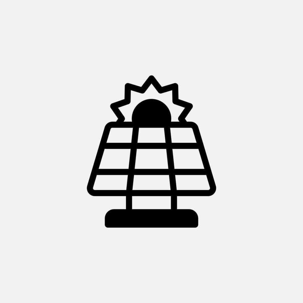 Solar panel with sun icon semi solid, free energy, ecology, renewable and green energy concept. Glyph icon. vector