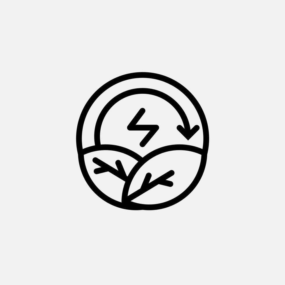 Eco energy with leaf and looping arrow icon line, free energy, ecology, renewable and green energy concept. Linear and lineart icon. vector