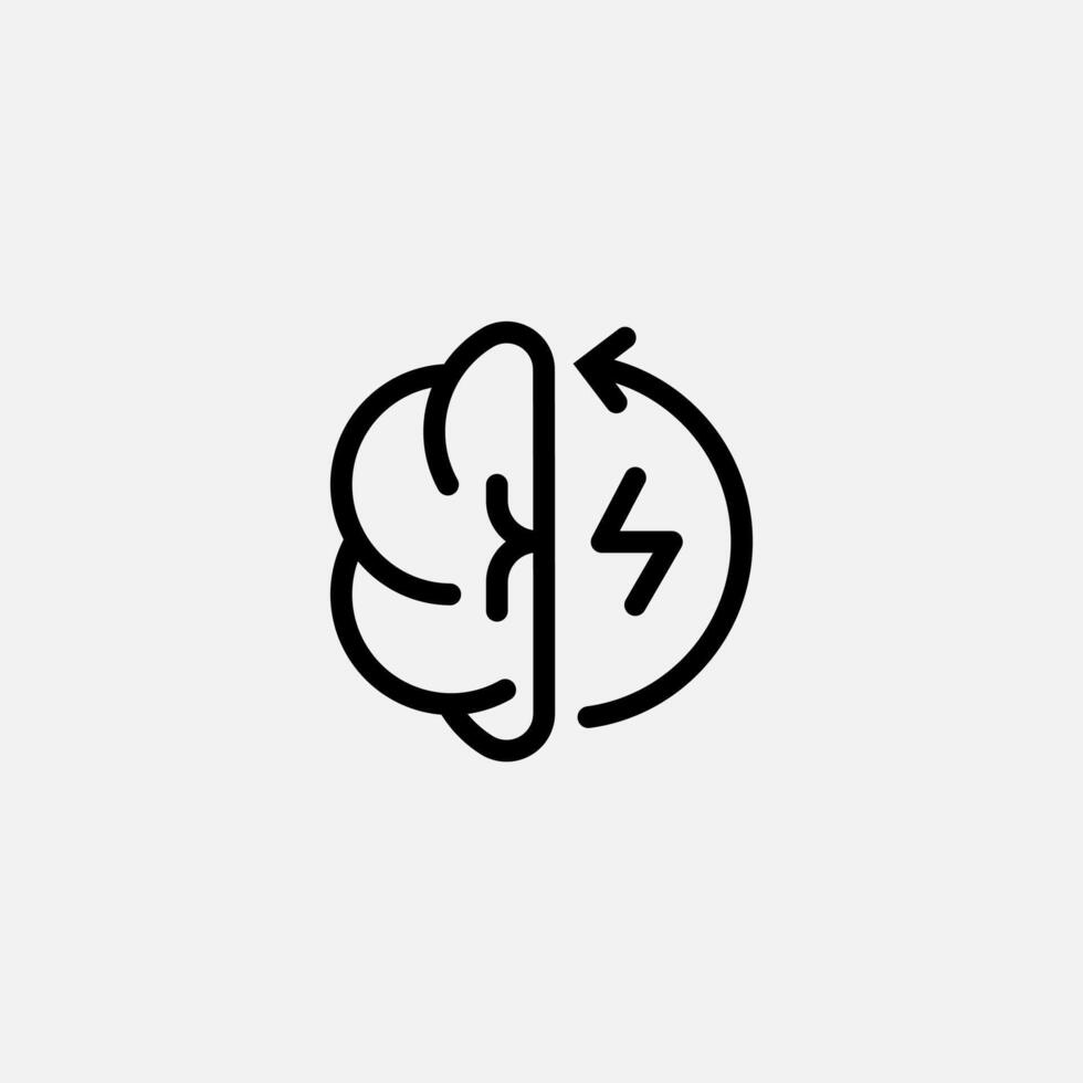 Eco brain and recycle energy icon line, free energy, ecology, renewable and green energy concept. Linear and lineart icon. vector