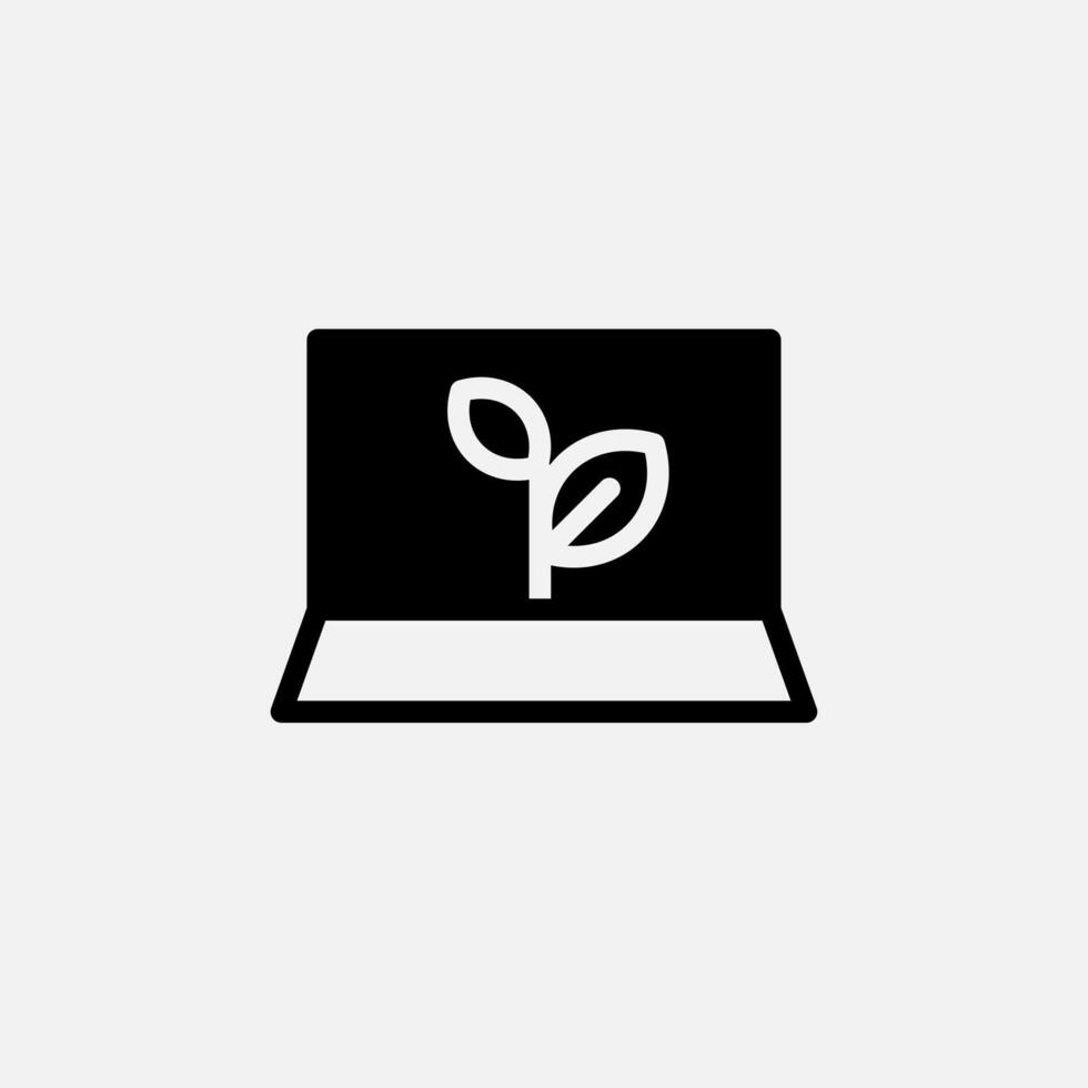 laptop from recycle materials and sprout leaf icon semi solid, free energy, ecology, renewable and green energy concept. Glyph icon. vector