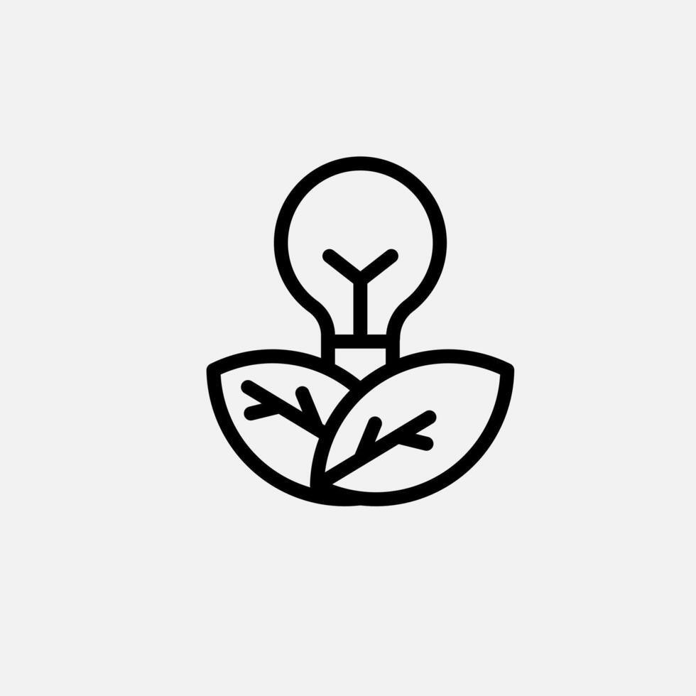 Lamp bulb and leaf icon line, free energy, ecology, renewable and green energy concept. Linear and lineart icon. vector