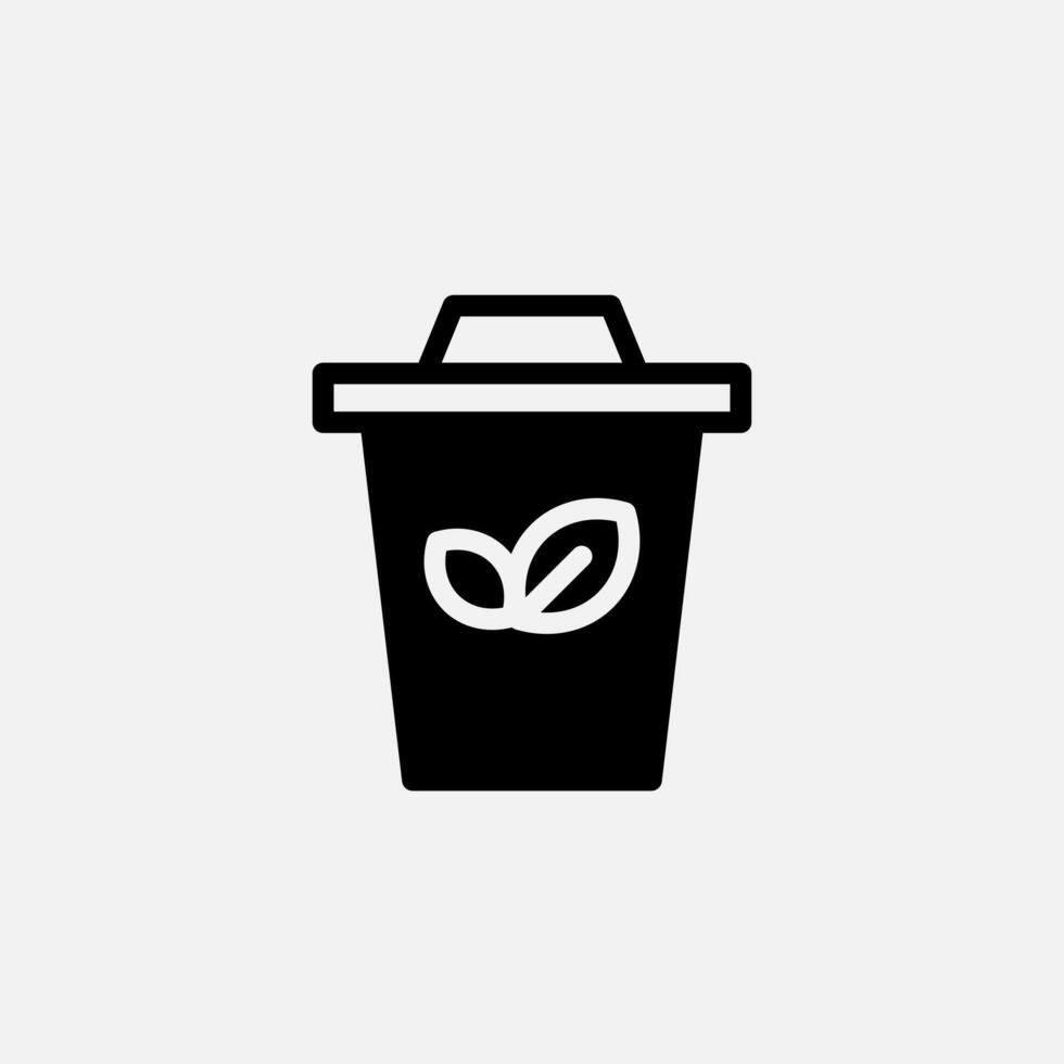 Trash can and leaf icon semi solid, free energy, ecology, renewable and green energy concept. Glyph icon. vector