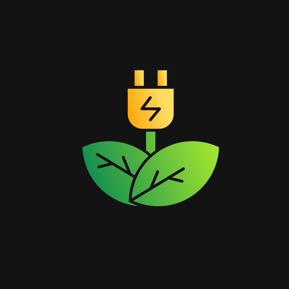 Eco plug and leaf icon solid gradient, free energy, ecology, renewable and green energy concept. Gradient Solid icon. vector