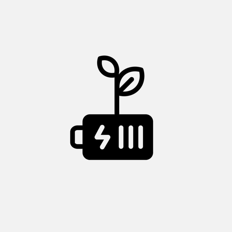 Battery and sprout leaf icon semi solid, free energy, ecology, renewable and green energy concept. Glyph icon. vector