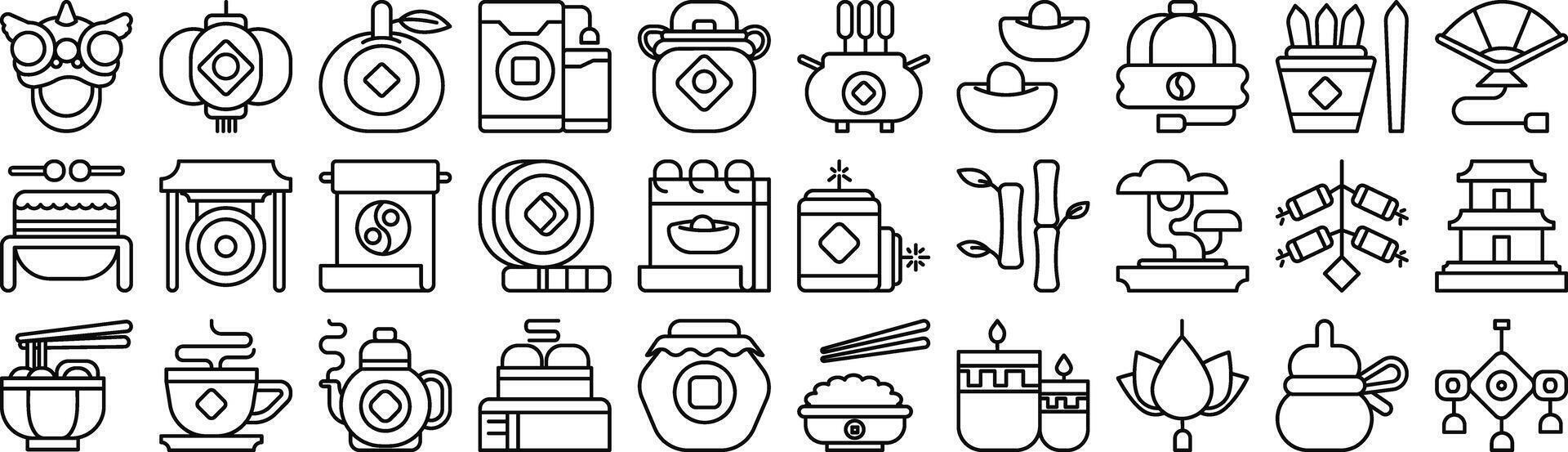 Modern monochrome line icon set for lunar new year events vector